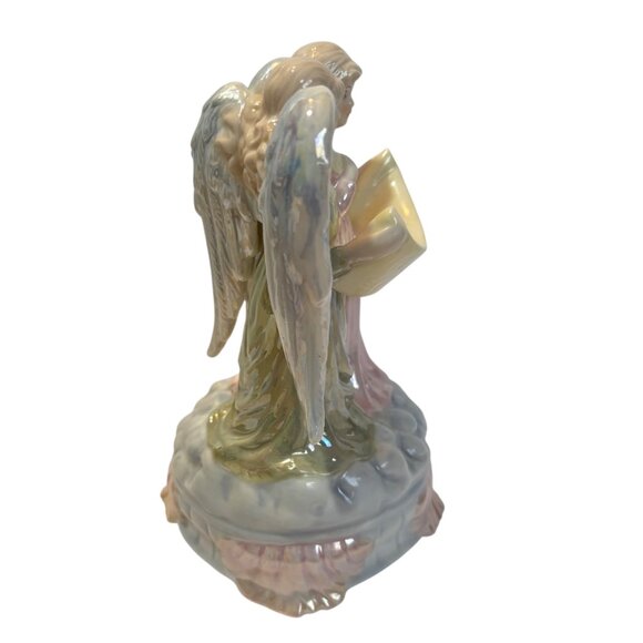 Vintage Angel Figurine Ceramic Music Box Pastel Pink & Green "Joy to the World" - Picture 4 of 7